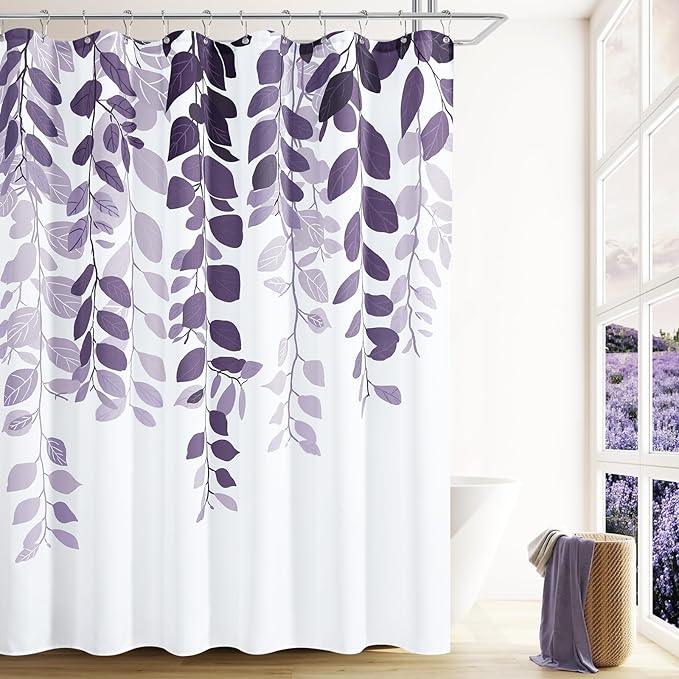 BOODII Royal Purple Leaf Shower Curtain for Bathroom Botanical Eucalyptus Nature Eucalyptus Shower Curtain Set Floral Leaves Bathroom Decor Natural Bath Curtains 72x72 - ModernBath