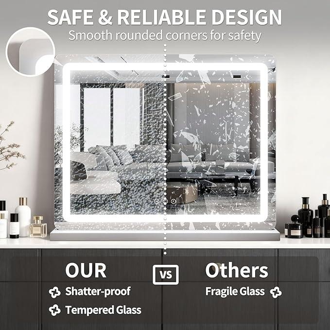 ROLOVE 23x18 Inch Vanity Mirror with Lights, 3-Color Modes, Dimmable LED Mirror with Touch Control - Large Makeup Mirror for Dressing Room (Wall/Tabletop Mount) - ModernBath