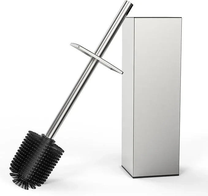 RUACQ Toilet Brush and Holder Set,Square Toilet Bowl Brush for Bathroom with 304 Stainless Steel Handle Toilet Cleaner Brush with Durable Scrubbing Bristles,Splash-Proof (Brushed Nickel) - ModernBath