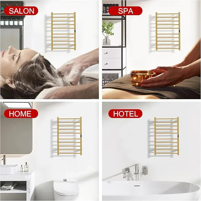 Electric Towel Warmer Rack,Heating Towel Warmer,Timer & Temperature Control,Wall-Mounted Plug-in for Bathroom, Gold,Stainless Steel,10-Bar(31.5x20.08x4.41in) - ModernBath