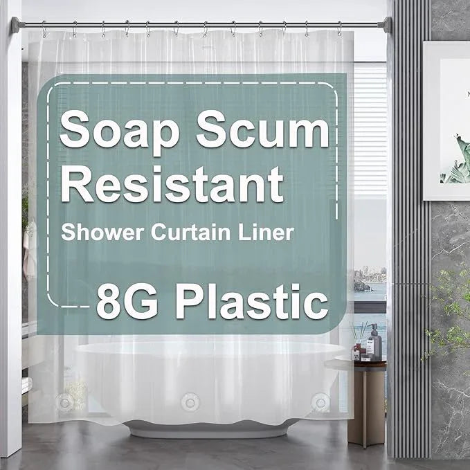 AmazerBath Plastic Shower Curtain 84 Inches Long, 72 x 84 Clear Weighted Extra Long Shower Curtain, PEVA Heavy Duty Tall Bathroom Curtains with 3 Big Clear Weighted Stones and 12 Grommet Holes - ModernBath