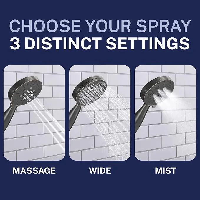 HammerHead Showers® Solid METAL 3-Spray Handheld Shower Head with Long Hose and Holder OIL RUBBED BRONZE - WIDE MASSAGE and MIST Sprays - 1.8 GPM Low Flow Handheld Showerhead -Water Saving Shower Head - ModernBath