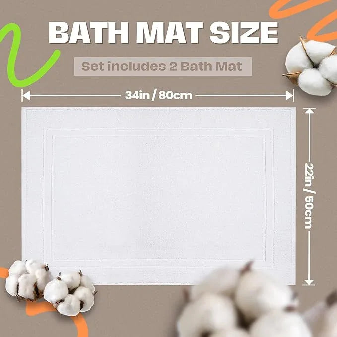 Infinitee Xclusives Premium Cotton Bath Mats for Bathroom – Pack of 2 | 34x22 Inches | Ultra Soft, Super Absorbent, Non-Slip, Machine Washable Mats (White) [Not a Rug] - ModernBath