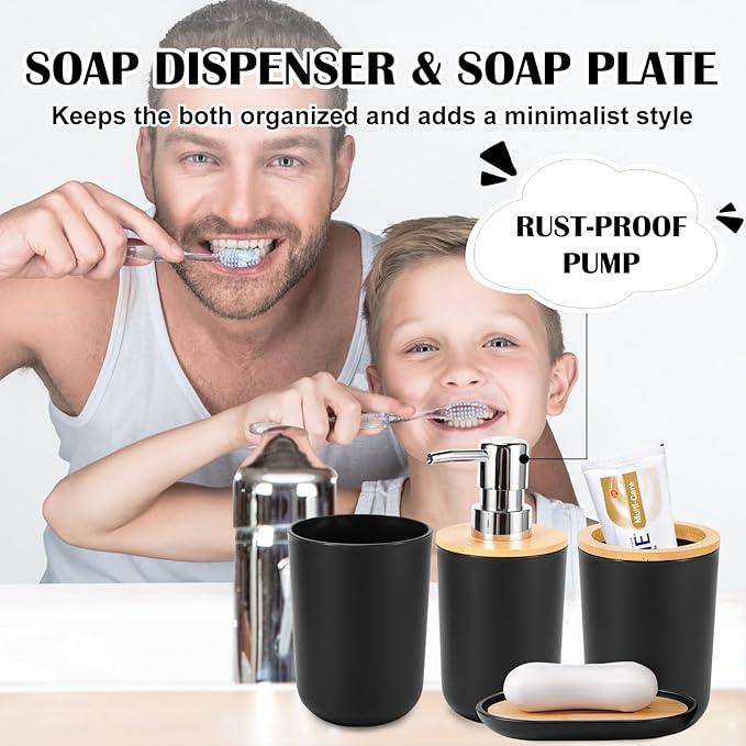 iMucci 9Pcs Black Bathroom Accessories Set with Trash Can Bathroom Set Black Bathroom Accessories Bathroom Decor - ModernBath
