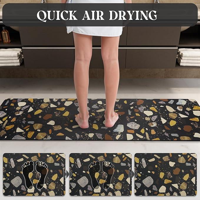 MontVoo -Bath Mat-Non Slip Thin Bathroom Rugs Fit Under Door- Quick Dry Absorbent Faux Suede Surface Grey Bathroom Floor Mats-Shower Rug for in Front of Bathtub Shower Black & Multi Color 17x59 - ModernBath
