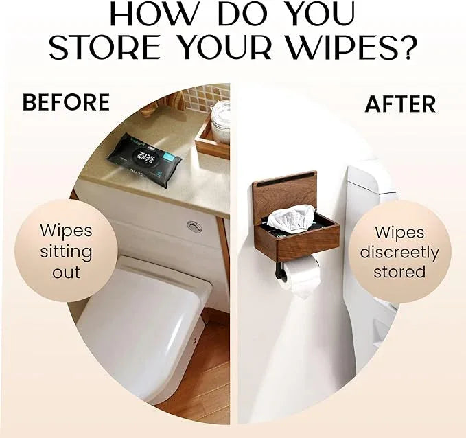 Day Moon™ Wood Toilet Paper Holder with Shelf, Wipe Holder for Bathroom, Flushable Wipes Dispenser, Toilet Paper and Wipes Holder - Toilet Paper Holder with Storage, Toilet Paper Holder Wall Mount - ModernBath