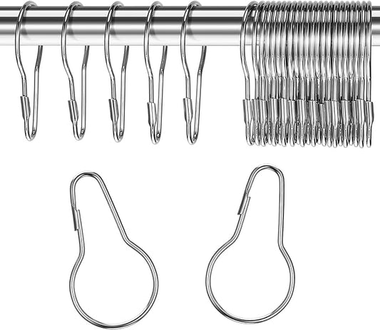 Queekay 100 Pieces Metal Shower Curtain Hooks Hanging Clips Metal Practical Shower Curtain Rings Hangers for Bathroom Bedroom Kitchen Home Applications (Silver,2.1x1.1'')