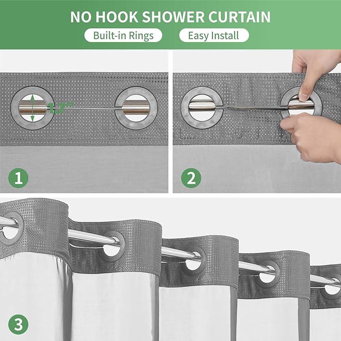 eachope No Hook Waffle Weave Shower Curtain with Snap-in Fabric Liner Set,Grey Shower Curtains for Bathroom with See Through Top Window,Water Repellent & Washable,71Wx74H,Gray - ModernBath