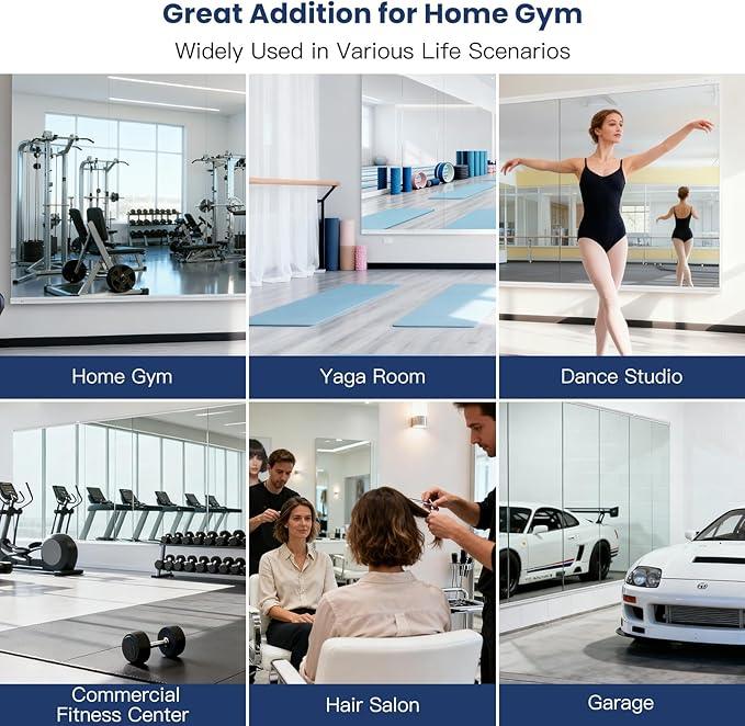 Amorho 96''x40''(Each)-2PCS Gym Mirror, Tempered Glass, Frameless Full Body Mirror for Home, Yoga Studios, Dance Rooms, Garage Gyms. - ModernBath