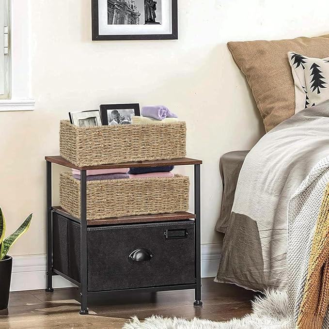 [2-Pack] Seagrass Storage Baskets, Rectangle Wicker Containers, Wicker Toilet Basket Tank Topper, Handwoven Natural Storage Baskets for Shelves, Bathroom, Bedroom (16" x 6.5" x 4.3") - ModernBath