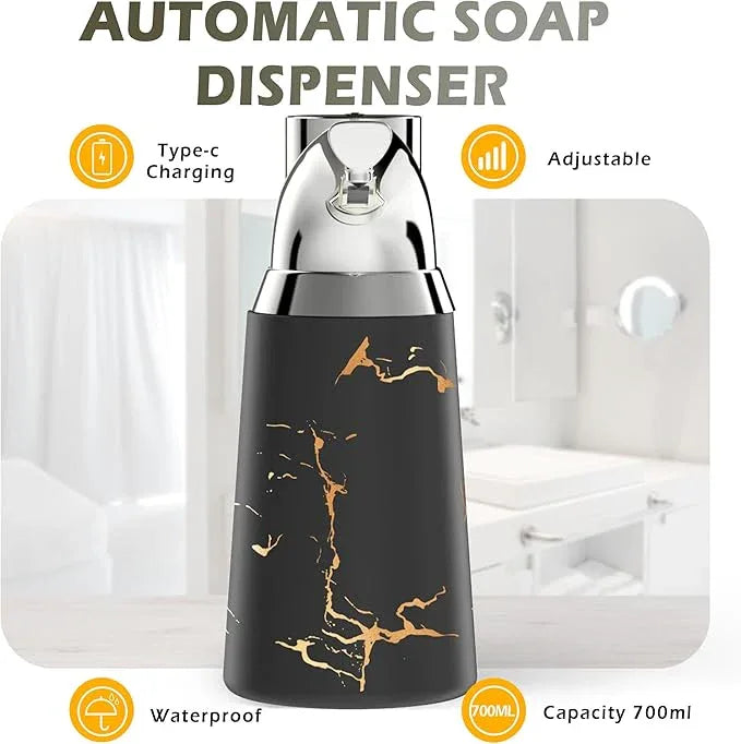 Greatmay Adjustable Automatic Soap Dispenser Touchless, Ceramic Material，4 Adjustable Levels， Type-c Rechargeable Operated Sensor Liquid Soap Pump，Touch-Free Hand Sanitizer Dispenser (Black Silver) - ModernBath