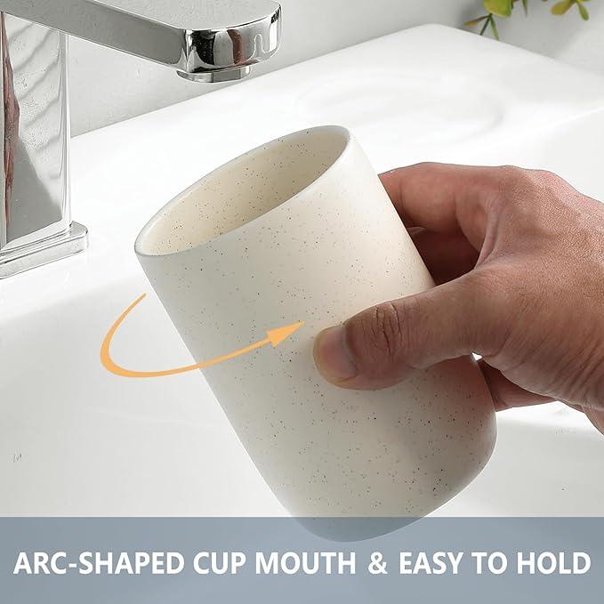 BSDISP Beige Toothbrush Holders for Bathrooms - 2 Cups Ceramic Toothbrush Toothpaste Holders Set, Beige Bathroom Tumbler Cups Reusable Toothbrush Mouthwash Cup, Bathroom Counter Organizer - ModernBath