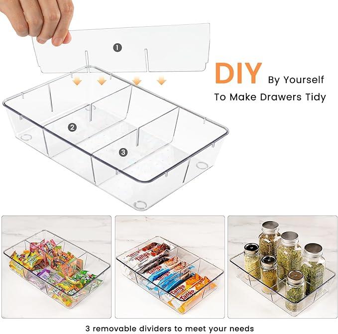Criusia Drawer Organizer - 18 Pack Clear Large Kitchen Drawer Organization Trays, Non-Slip Dividers for Makeup, Jewelry, Utensils, Office, Bedroom, Bathroom - ModernBath
