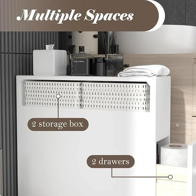 TY ARTS & CULTURE Bathroom Storage Cabinet One-Piece, Bathroom Floor Organizer with 2 Drawers, Bath Toilet Paper Holder for Small Space, No Installation & 360° Movable - ModernBath
