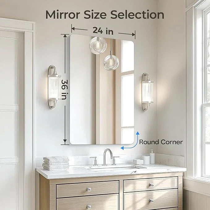 USHOWER 2-Pack Frameless Bathroom Mirrors for Over Sink, 24x36 Inch Rectangular Bathroom Mirrors with Rounded Corner, Shatterproof Mirror for Vanity, Bedroom, Entryway Upgraded & Remodel - ModernBath