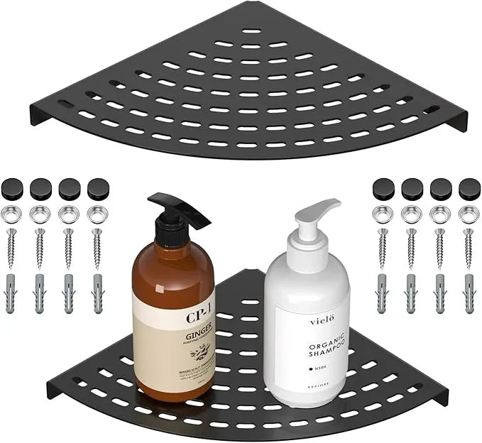 2 Pack Corner Shower Shelves 304 Stainless Steel Shower Corner Shelf Matte Black 8 in Corner Shower Shelf Prevent Rust Drilling Installation - ModernBath