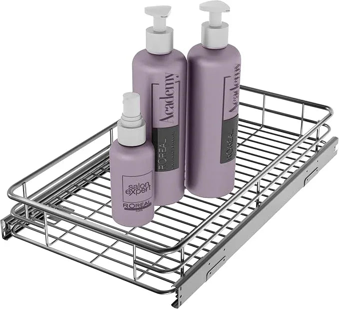 Sliding Cabinet Organizer Pull Out Shelves (11" W x 21" D), Heavy-Duty Slide Out Shelf, Steel Metal Cabinet Roll Out Shelves for Kitchen Bathroom, Chrome - ModernBath
