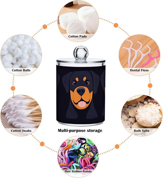 Tatenale Qtip Holder Bathroom Set Q tip Cotton Ball Swab Pad Dispenser Container Organizer Plastic Jars with Lids Storage 2Pack Black Rottweilers - ModernBath