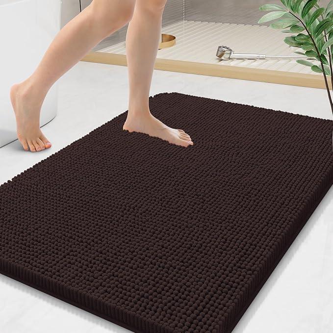 Arotive Bathroom Rugs 36x24, Extra Soft Absorbent Shaggy Chenille Bath Rugs, Machine Washable Rubber Backing Non-Slip Bath Mats for Bathroom Floor Tub and Shower, Home Decor Accessories, Brown - ModernBath