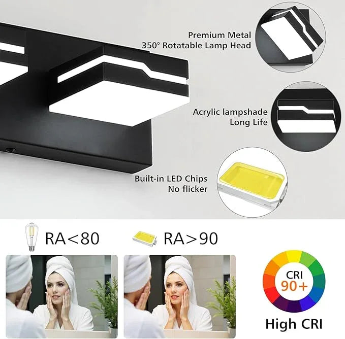Merexcint LED Modern Bathroom Vanity Light Fixtures 5-Light, 32 inch Dimmable Matte Black Vanity Lights for Bathroom Lighting Fixtures Over Mirror, with 350°Rotatable Acrylic Heads(White Light 5500K) - ModernBath