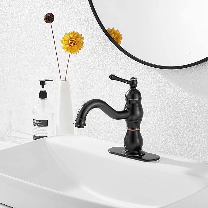 Oil Rubbed Bronze Bathroom Faucet GGStudy Bathroom Vanity Faucet Single Handle One Hole Bathroom Sink Faucet Basin Mixer Tap Matching Pop Up Drain with Overflow - ModernBath