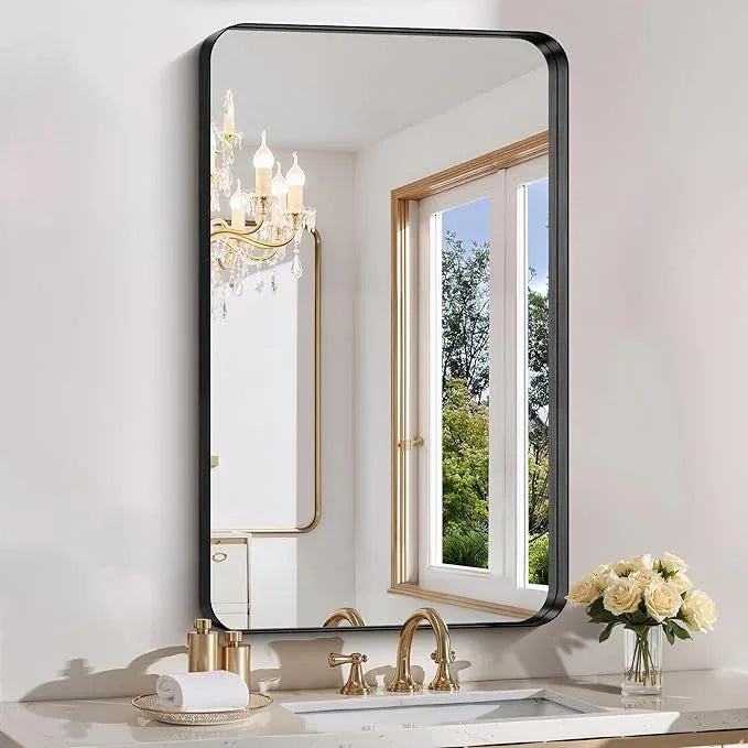 FORBATH 40x24 Inch Bathroom Mirror for Wall, Black Metal Framed Vanity Mirrors for Over Sink, Rounded-Corner Rectangle Mirror for Bedroom Living Room Entryway Hallway, Hangs Horizontal or Vertical - ModernBath