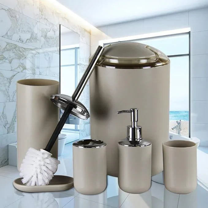 IMAVO Bathroom Accessories Set,Bathroom Set,7 Pieces Bathroom Accessory Set,Tray,Toilet Brush,Trash Can for Bathroom Décor and Housewarming Gifts - ModernBath