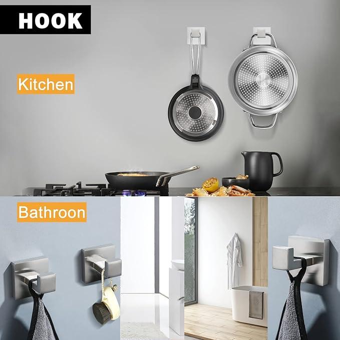 Brushed Nickel Bathroom Towel Bar Set Bathroom Accessories Hardware Set Including Towel Bar Towel Ring Coat Hook and Toilet Paper Holder with Shelf. Wall Mounted Stainless Steel - ModernBath