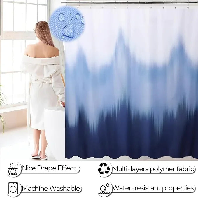 iMucci Bathroom Accessories Navy Blue Bathroom Sets with Shower Curtain and Rug, Navy Blue Ombre Waterproof Shower Curtain with Ultra Absorbent Rug Bathroom Accessories Set for Home Decor - ModernBath