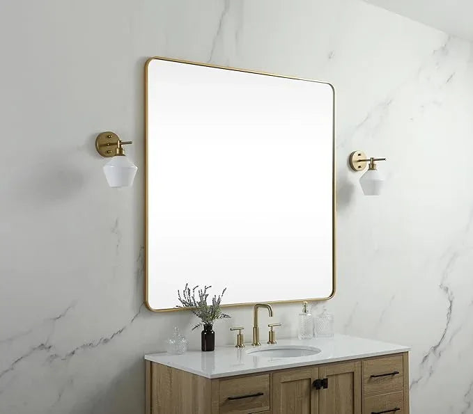 ARS Concepts Aura, Soft Corner Metal Square Mirror 42X42 Inch in, Modern, Brass - ModernBath