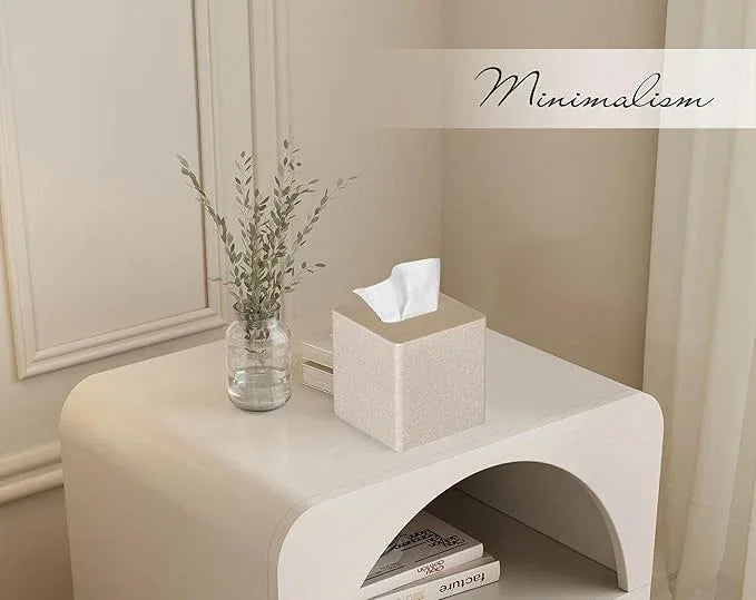 GOLRANLYE Tissue Box Cover Square PU Leather Facial Tissue Box Holder for Dresser Bathroom Decor (Beige) - ModernBath