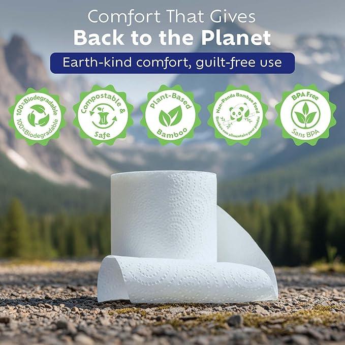 Bamboochi Bamboo Toilet Paper, Septic Safe Toilet Paper 2 Ply 96 Rolls 300 Sheets Per Roll, Soft Unscented Bath Tissue, RV Safe, Eco-Friendly, Non Chlorine, PFAS Free, Made in Canada - ModernBath