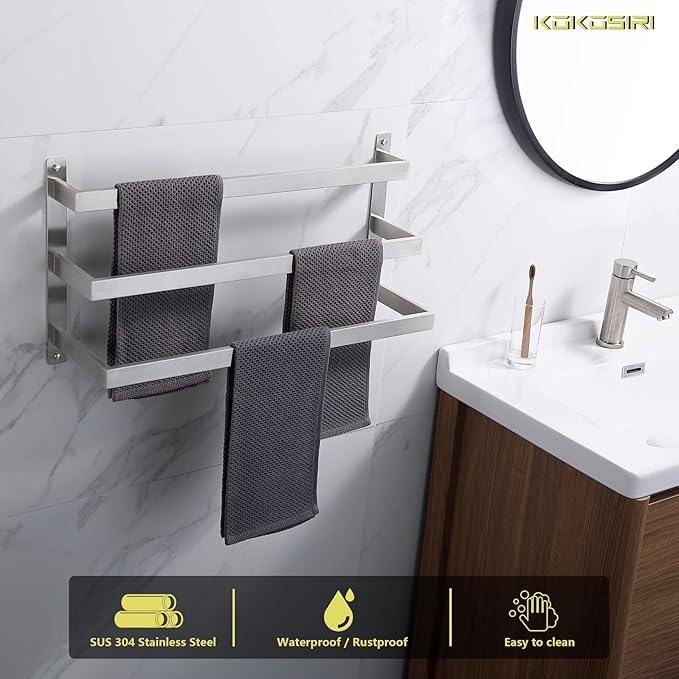 KOKOSIRI Bath Towel Bars Bathroom 3-Tiers Ladder Towel Rails Towel Holders Wall Mounted Towels Shelves Rack Brushed Stainless Steel, B5006BR-L24 - ModernBath