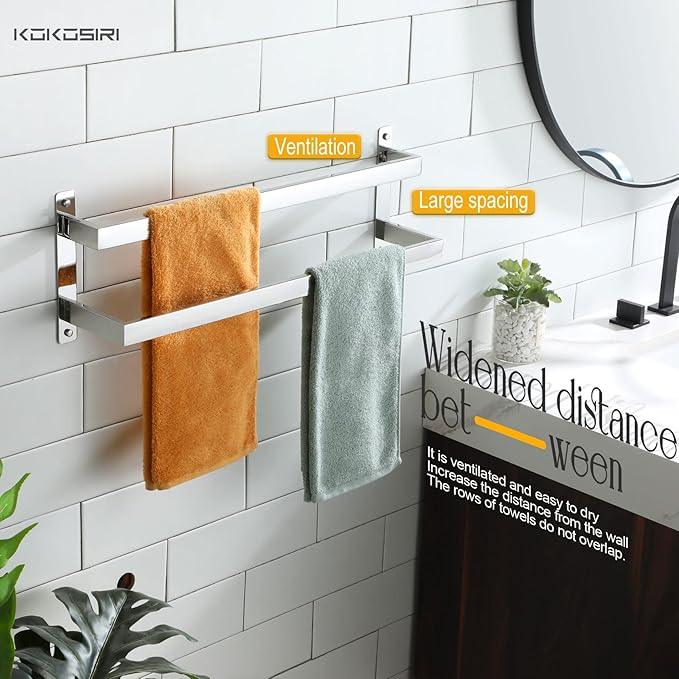 KOKOSIRI Towel Bars Bath Towel Holders 24 Inches Chrome Bathroom 2-Tiers Ladder Towel Rails Wall Mounted Towels Shelves Rack Polished Stainless Steel, B5008CH-L24 - ModernBath