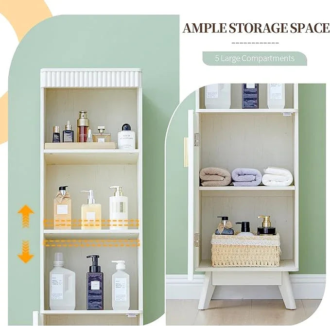 68" Tall Bathroom Storage Cabinet,Narrow Fluted Tower Cabinet with Door and Shelves,Slim Space Saving Storage Unit for Bathroom Kitchen Living Room (White, 11.8" D x 15.75" W x 68" H) - ModernBath