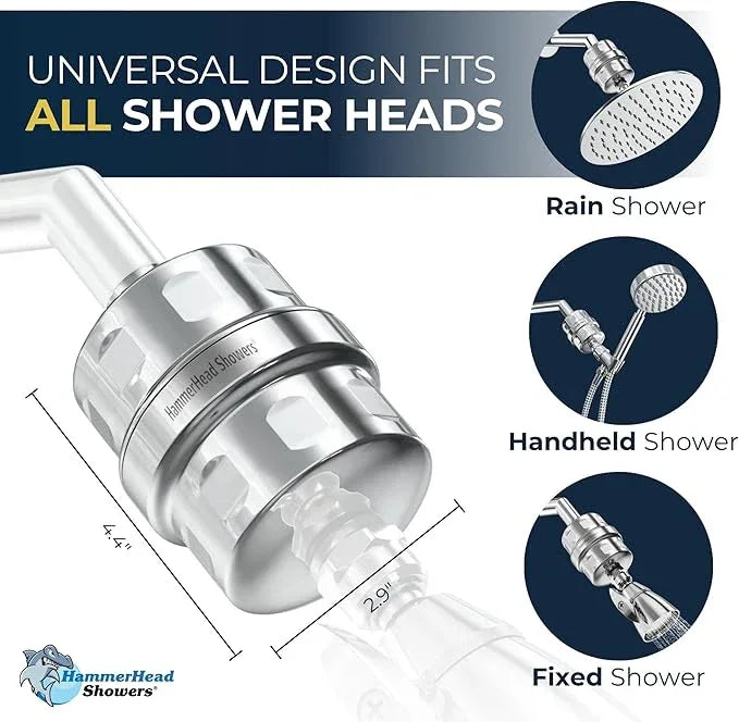HammerHead Showers® Solid Metal Shower Head Filter – KDF 55 Shower Filter, High Pressure Universal Shower Filters to Remove Toxic Chemicals – Removes Chlorine and Heavy Metals – Chrome - ModernBath