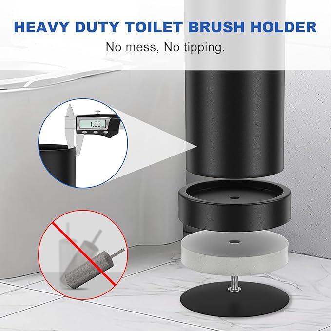 Black Toilet Brush and Holder Set, 304 Stainless Steel Heavy Duty Toilet Bowl Brush and Holder with Long Handle, Removable Inner Bowl and Splash Protection Modern Toilet Cleaner Brush for Bathroom - ModernBath