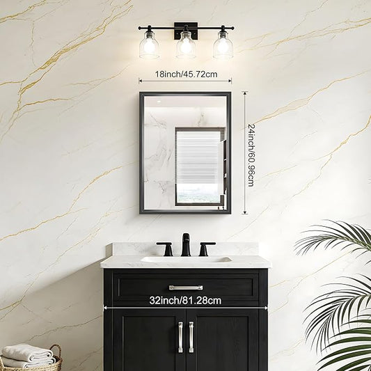 CIVENO Black Bathroom Mirror, 18x24 Inch Rectangle Mirrors for Wall, 0.6" Thickened Deep Frame, Brushed Black Mirrors for Over Sink, Shatterproof Tempered Glass, Antirust, Horizontally or Vertically