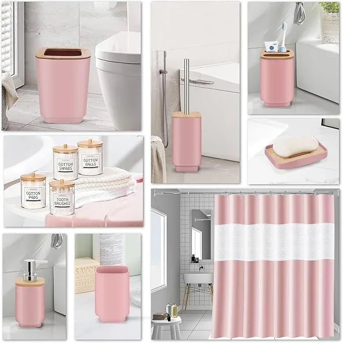 IMAVO Bathroom Accessories Set,Pink Bathroom Set,11 Pieces Bathroom Accessory Set,Trash Can for Bathroom Accessories Décor and Housewarming Gifts - ModernBath