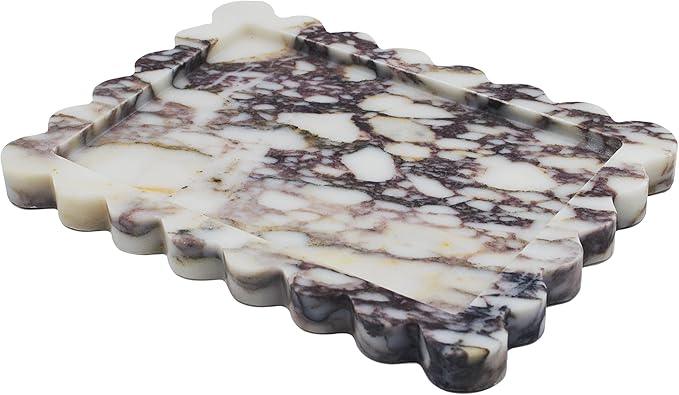 YMXYJM Genuine Calacatta Viola Scalloped Marble Tray, Real Natural Marble Stone Tray, Luxury Decorative Trays for Bathroom, Dresser, Vanity, Kitchen, Home Decor, 10.6" x 8", Calacatta Viola Purple - ModernBath
