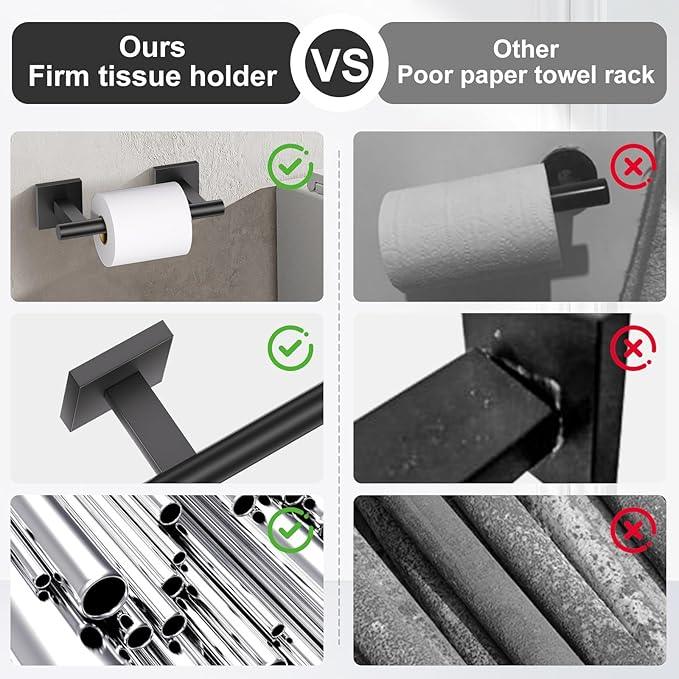10 Pieces Matte Black Towel Bar Set, Double Dase Toilet Paper Holder Bathroom Hardware Set, 23.6 Inch Stainless Steel Towel Rack for Bathroom Wall Mounted - ModernBath