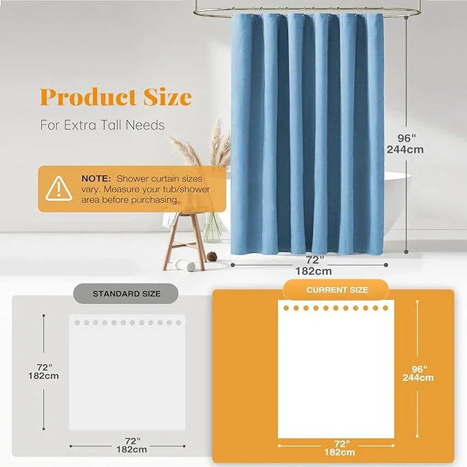 BTTN Blue Extra Long Shower Curtain, 72x96 Inch Long Linen Textured Heavy Duty Fabric Shower Curtain Set with 12 Hooks, Tall Simple Neutral Waterproof Cloth Shower Curtain for Bathroom, Moonlight Blue - ModernBath