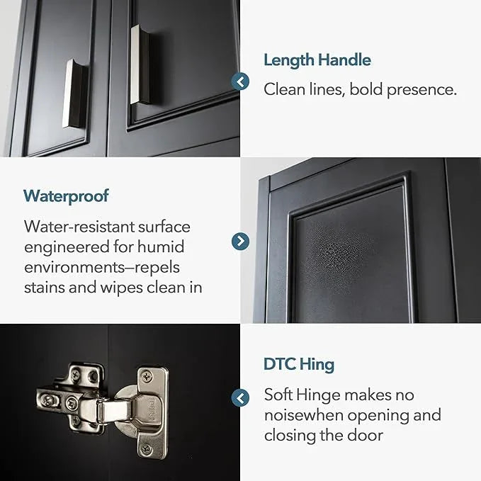 Black Wall Cabinet 23x29 inch for Bathroom Laundry Room Bedroom Kitchen Wood Medicine Cabinet, DIY Lighting, Soft-Close Hinge, 2 Door,Above Toilet Storage - ModernBath