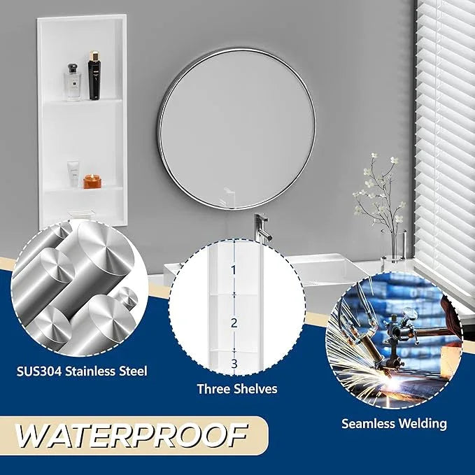 Qeke Stainless Steel Shower Niche 12" X 29", No Tile Needed Wall Niche Three-Tier, Recessed Shower Shelf for Bathroom Storage, Matte White - ModernBath