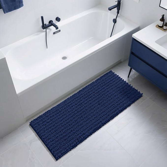 Yimobra Bathroom Runner Rug 55x24 Inch - Extra Long Non Slip Chenille Bath Mat, Soft & Absorbent, Machine Washable Shaggy Hallway Carpet for Vanity Tub Shower, Navy Blue Home Decor Accessories - ModernBath