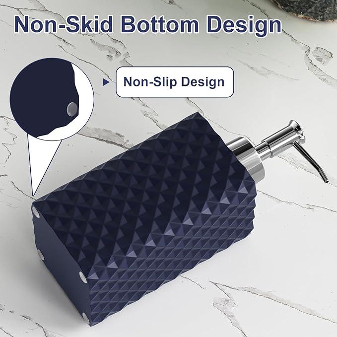 Bathroom Accessories Set Resin 6PCS, Square Toothbrush Holders Set Complete with Soap Dispenser, Vanity Tray, Tumbler, Cups and Cotton Swab Jars (Navy Diamond, Resin Bath 6 PCS) - ModernBath