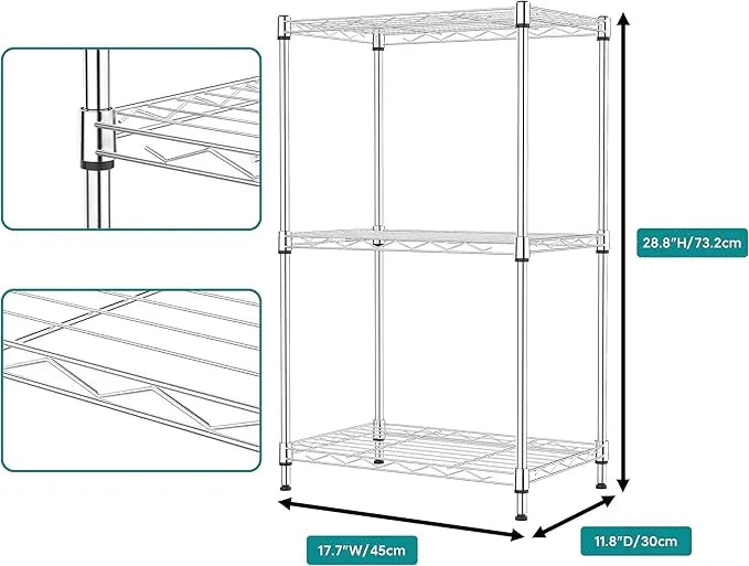 IZEUK 3 Tier Metal Wire Shelving Rack Storage Shelves for Kitchen, Bedroom, Living Room or Laundry Room, Chrome, 17.7" W x 11.8" D x 28.8" H - ModernBath
