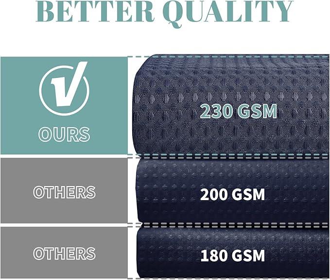 eachope Navy Long No Hook Waffle Weave Shower Curtain with snap-in Liner Replacement, 230GSM Waterproof Fabric Hotel Shower Curtain Set for Bathroom, Through Mesh Top Window,71Wx80H - ModernBath