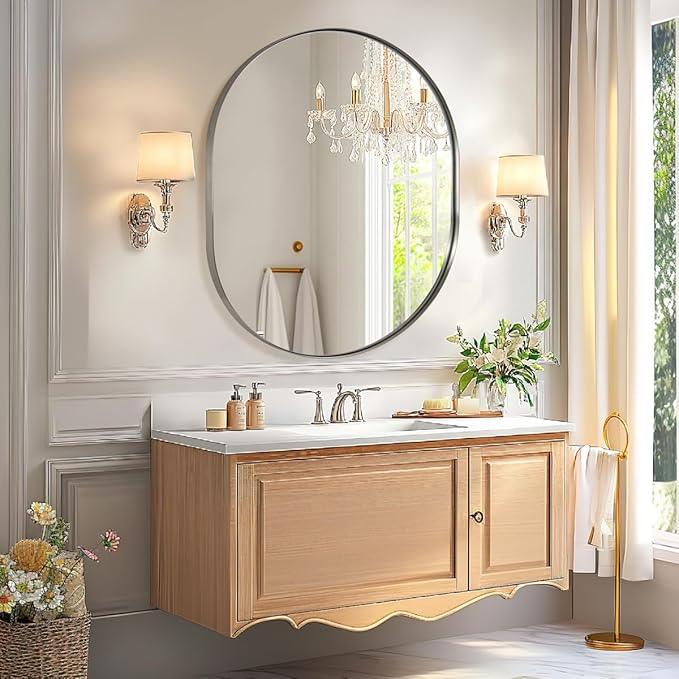ANDY STAR 30x36’’ Oval Bathroom Mirror, Oval Nickle Mirror Pill-Shaped Design in Stainless Steel Metal Frame for Bathroom, Entryway, Living Room, Contemporary 1" Deep Wall Mount Vertical or Horizontal - ModernBath