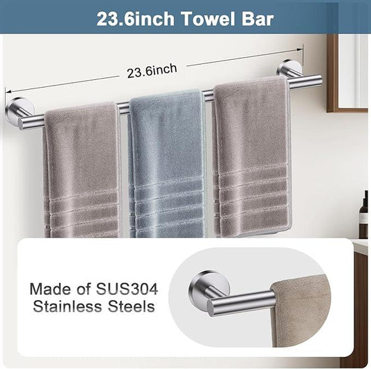 Brushed Nickel Bathroom Hardware Set, 5 Pieces Towel Bar Bathroom Accessories, Upgraded Toilet Paper Holder with Shelf Set, 23.6 Inch Towel Rack Towel Holder for Bathroom Wall - ModernBath